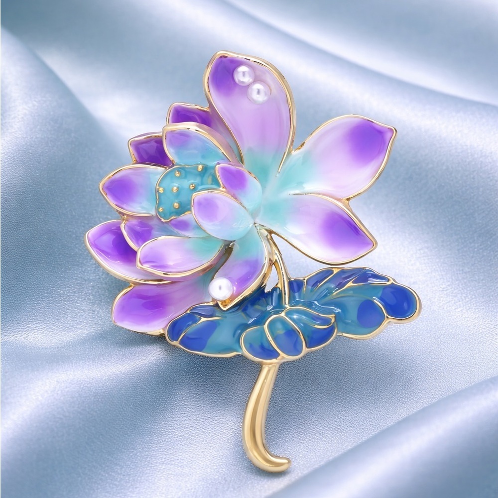 Purple Lotus Brooch Elegant Enamel Flower Pin